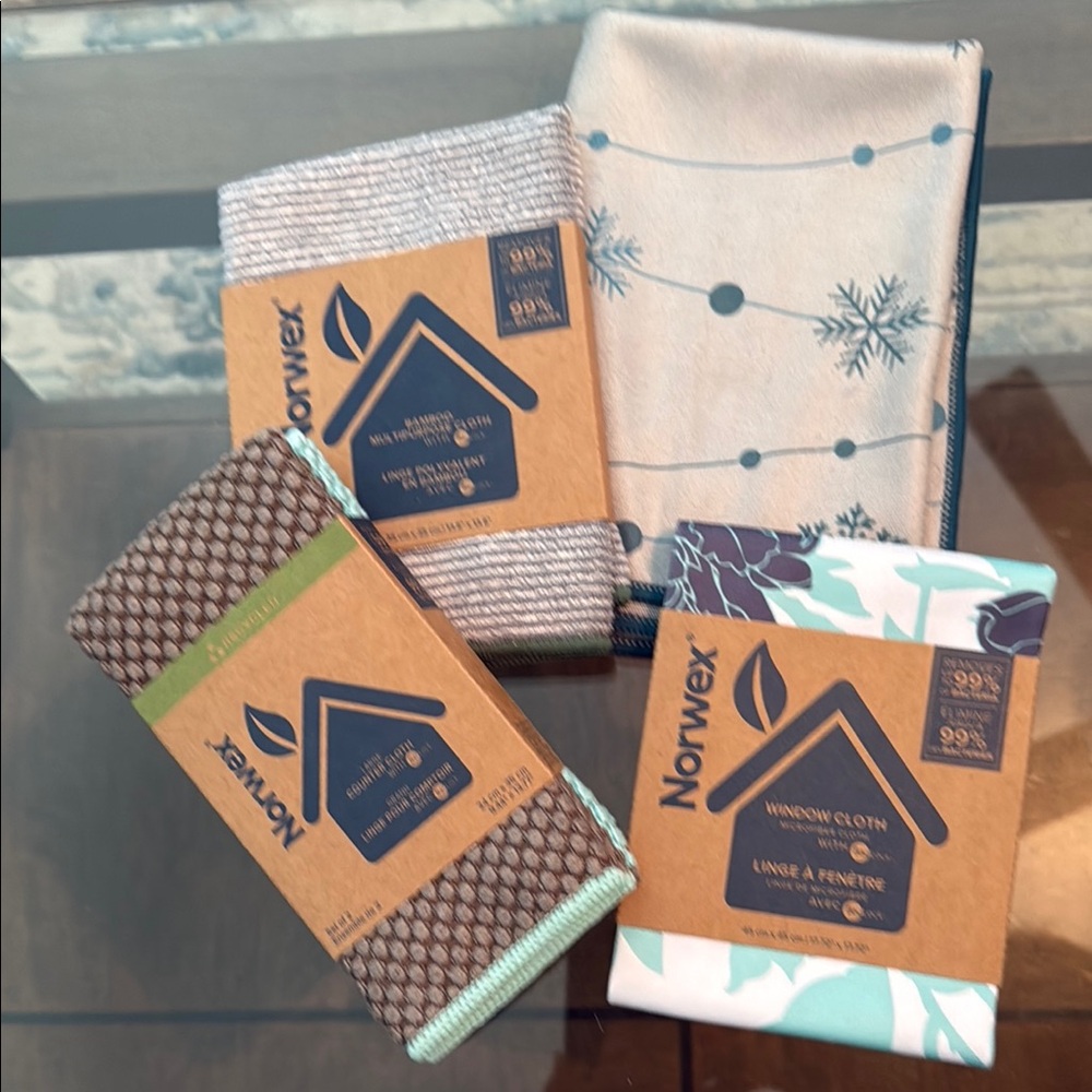 Norwex set Window Cloth, counter cloths, multipurpose cloth, & stainless steel